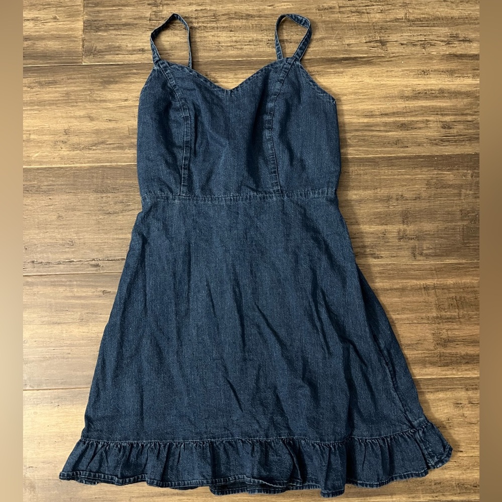 Ladies Old Navy dark blue denim ruffled sun dress sz Small